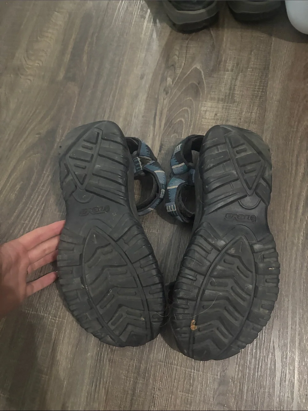 Teva Men's Black Sandals with Blue Patterned Straps